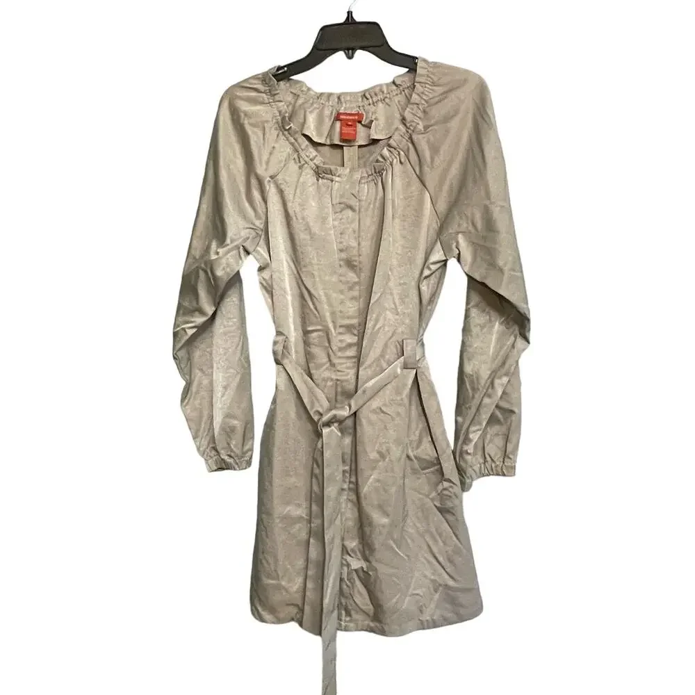 Sundance Jacket Zip Trench Coat Belt Ruffle Collar Satin Size‎ Medium Pockets